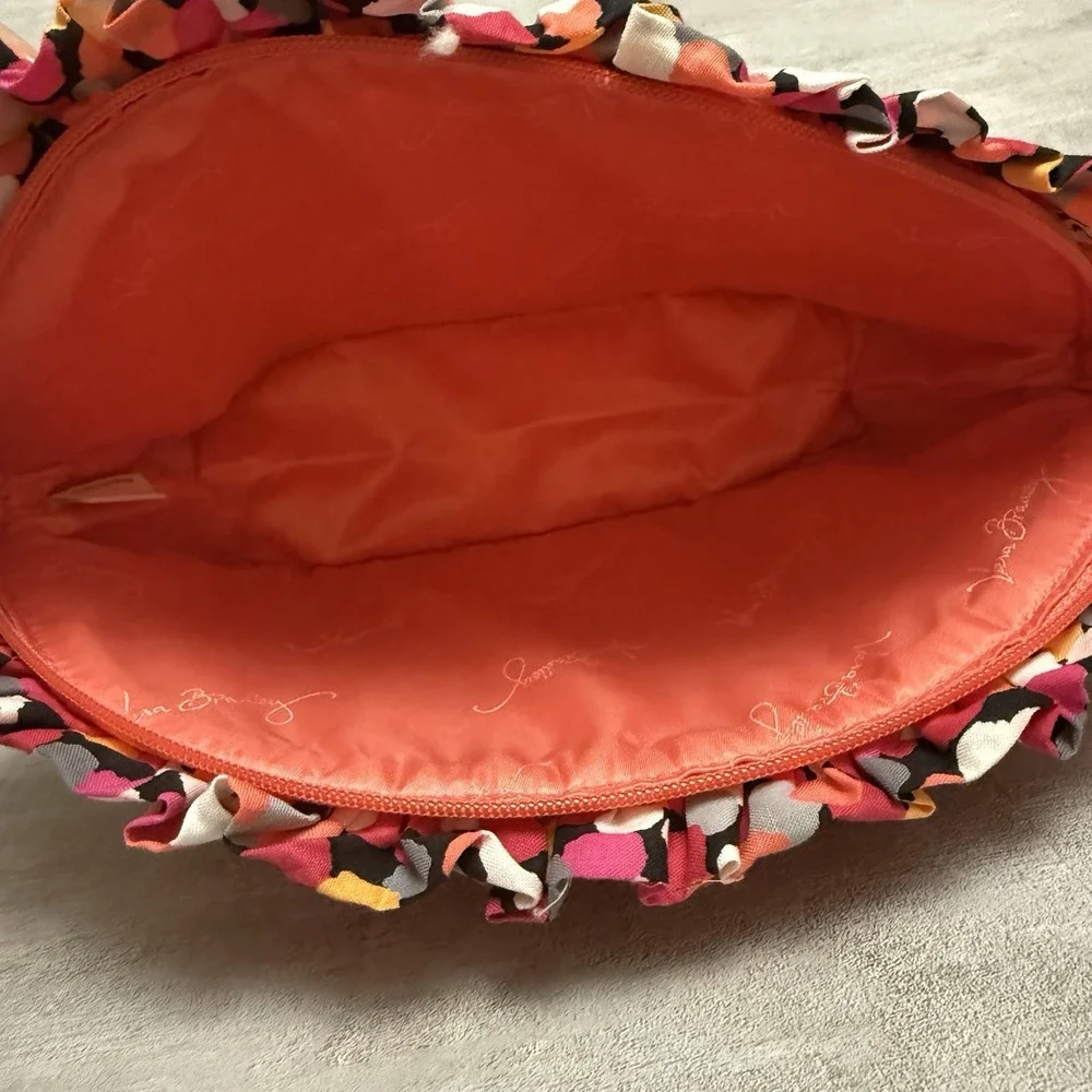Vera Bradley Large Ruffle Cosmetic MakeUp‎ Bag Pink Orange White Polka-dots